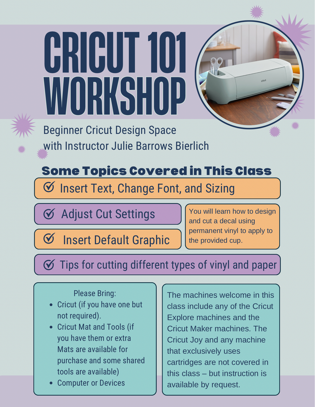 Cricut 101 Workshop April 22nd at 6:30pm